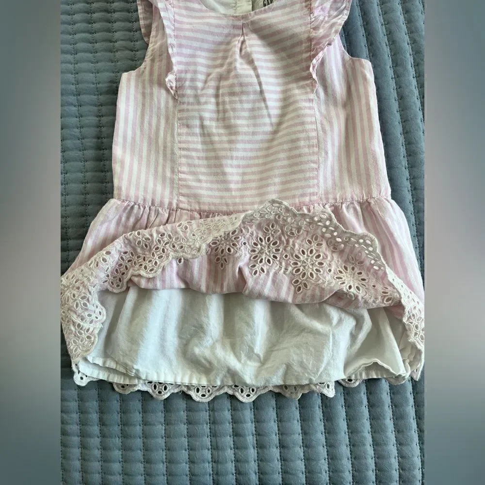 GAP Kids Little Girl Sleeveless Flutter Ticking Stripe Eyelet Trim Dress 3T